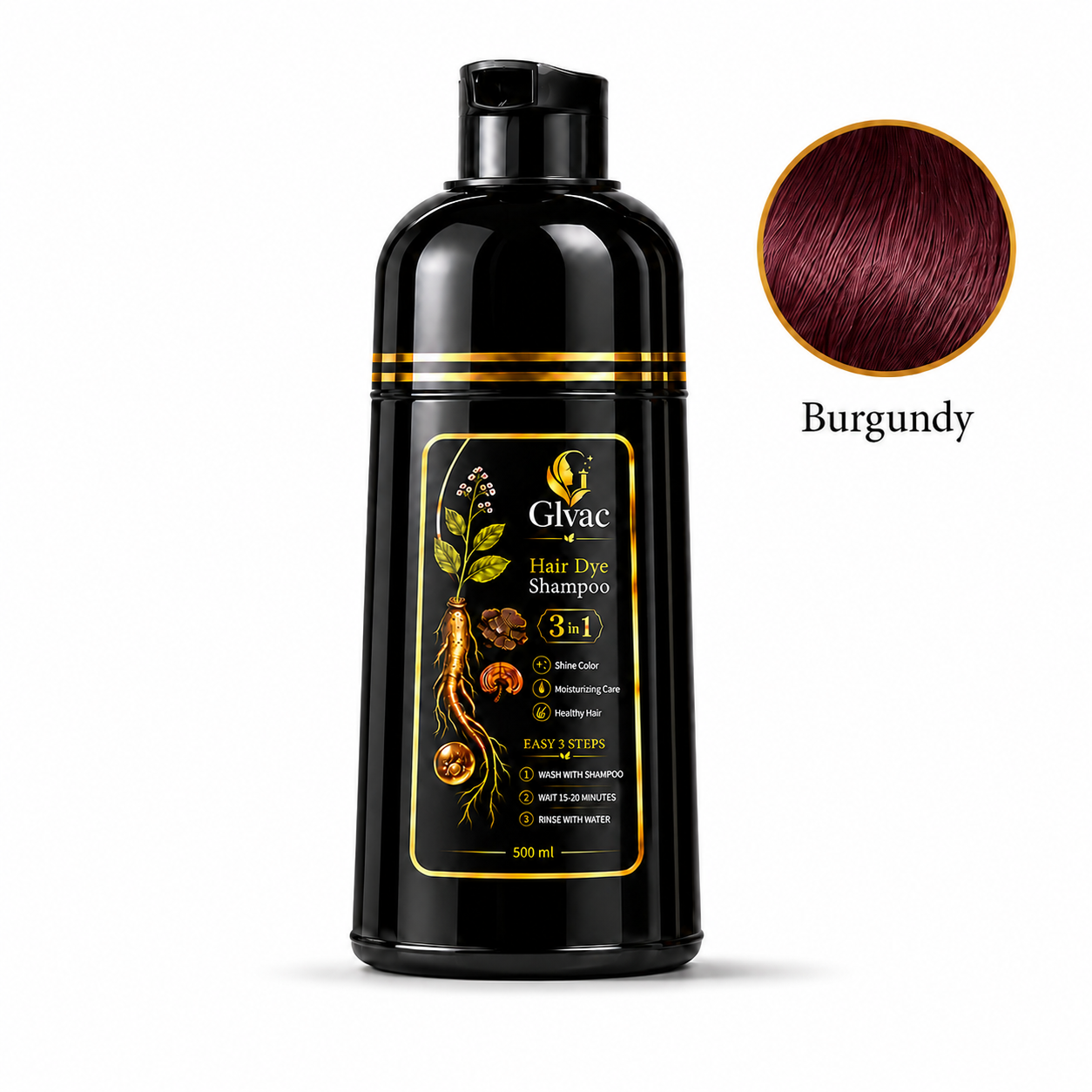 Glvac 3-in-1 Hair Colour Shampoo 500ml
