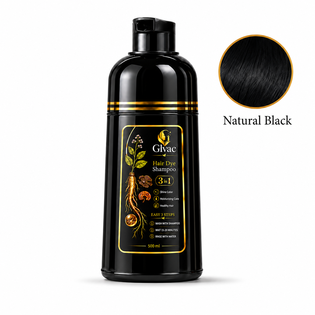 Glvac 3-in-1 Hair Colour Shampoo 500ml